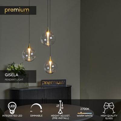 Lucide GISELA - Pendant light - Ø 36 cm - LED Dim. - 3x4,3W 2700K - Transparant | Premium
